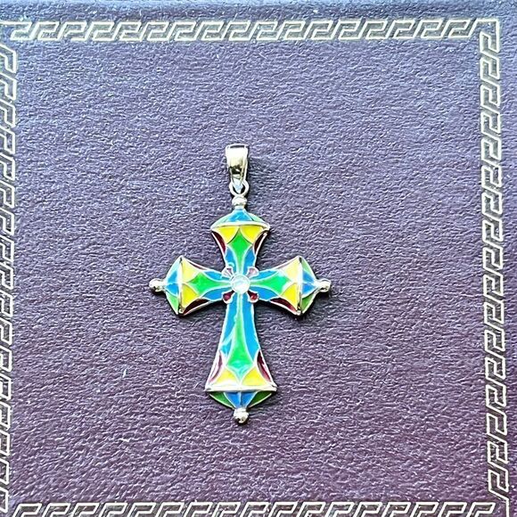 14k Gold Multi- Color Enamel Cross - Picture 11 of 13